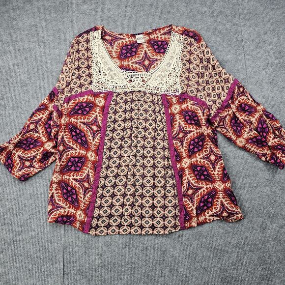 Bila Blouse Womens XXL Boho Peasant Top Lace Trim Rayon Bohemian Hippie Retro - Picture 1 of 7